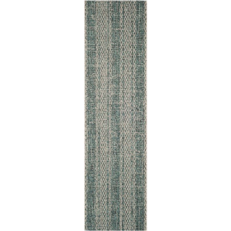 Courtyard Light Grey & Teal Synthetic Easy-Care Area Rug - 2'3" x 8'