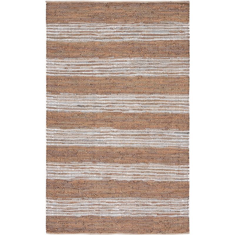 Ivory Wool and Cowhide Handmade Flat Woven Rectangular Rug