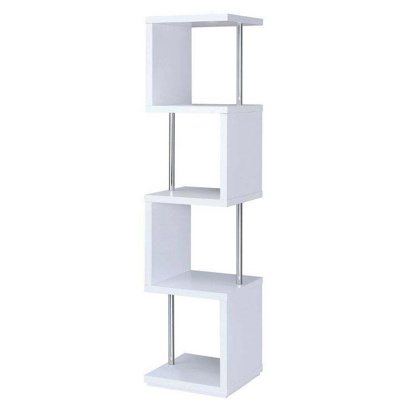 White Wire 4-Tier Cube Bookcase with Chrome Accents