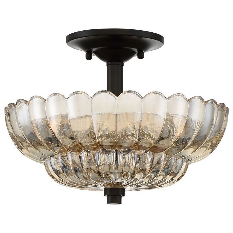 Amber Glass Mottled Cocoa Semi-Flush Mount Light