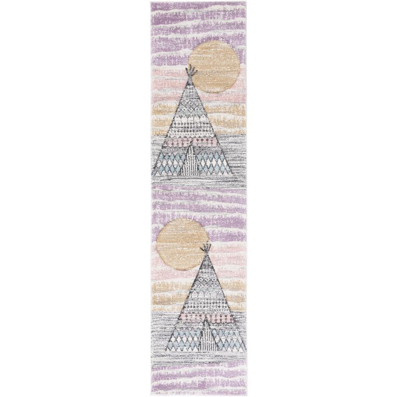 Gray and Pink Teepee Pattern Kids Runner Rug