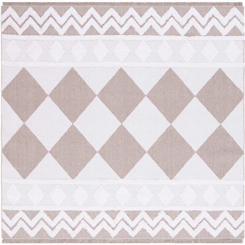 Augustine Ivory/Beige Geometric Synthetic Square Rug, 6'4" x 6'4"