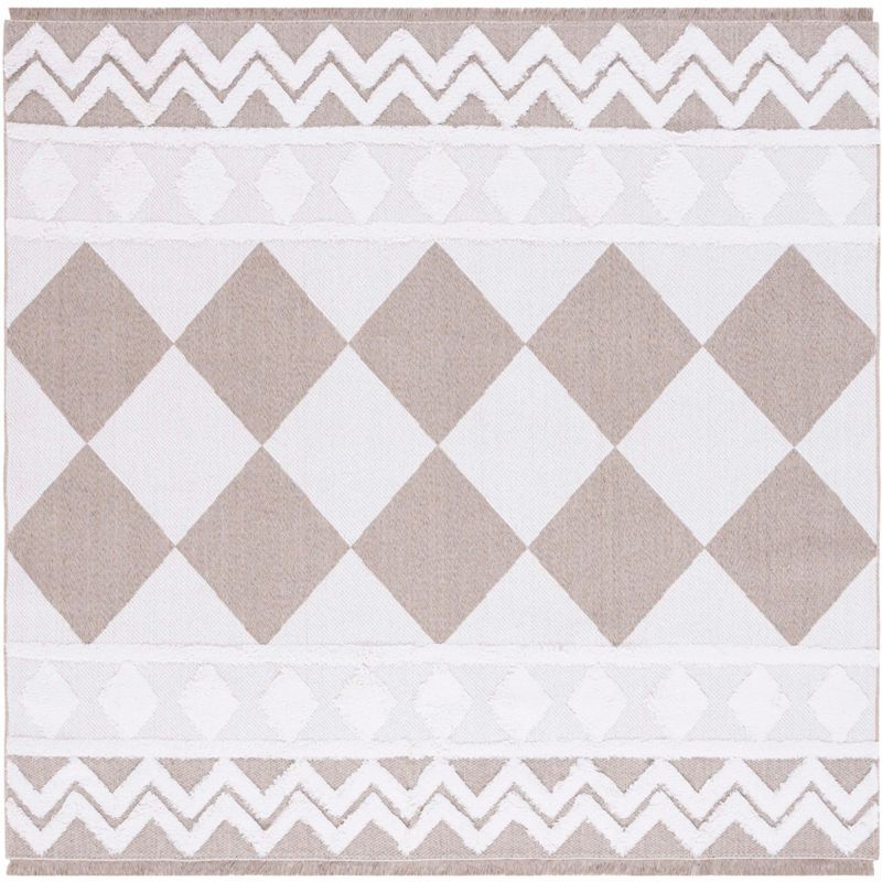 Augustine Ivory/Beige Geometric Synthetic Square Rug, 6'4" x 6'4"