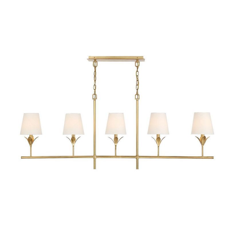 Antique Gold 5-Light Chandelier with White Silk Shades