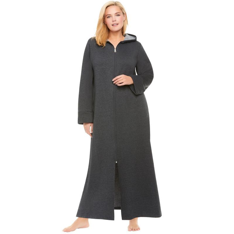 Heather Charcoal Long Hooded Fleece Sweatshirt Robe