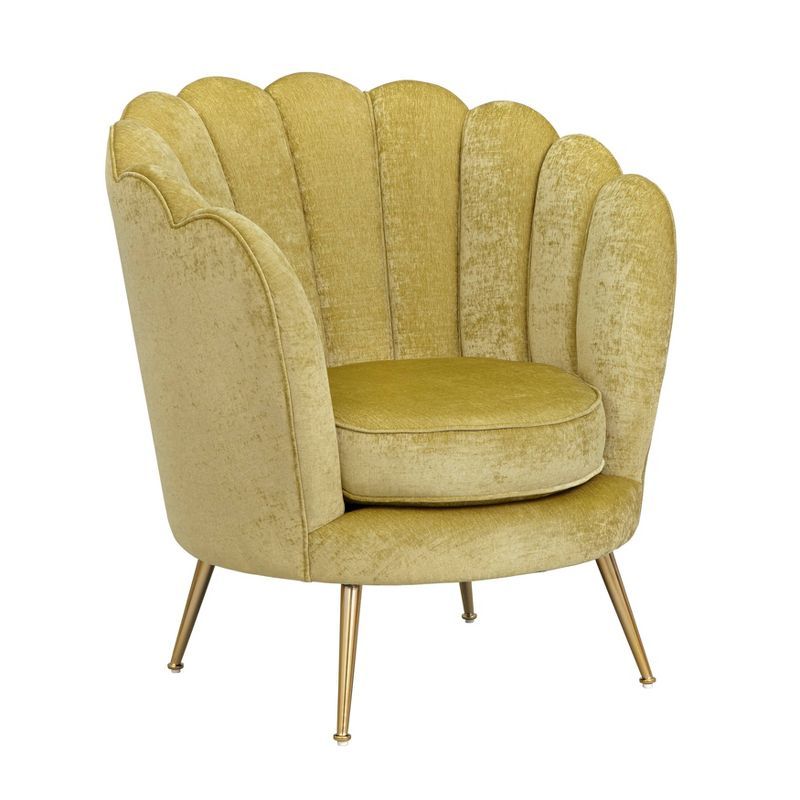 Citron Velvet Scalloped Back Chair with Gold Legs