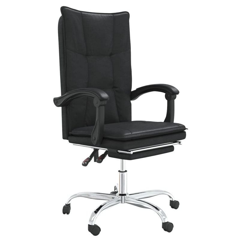 Black Faux Leather Reclining Office Chair with Fixed Arms