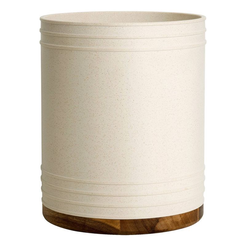 Marson Beige Resin and Wood Wastebasket