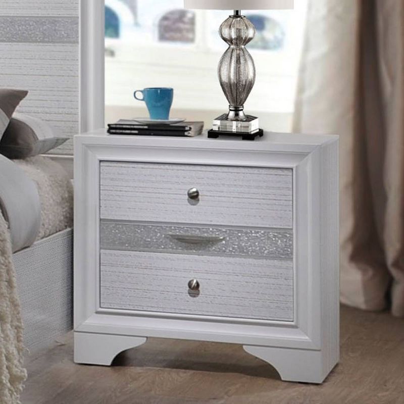 Elegant Naima 3-Drawer White Nightstand with Light Gray Trim