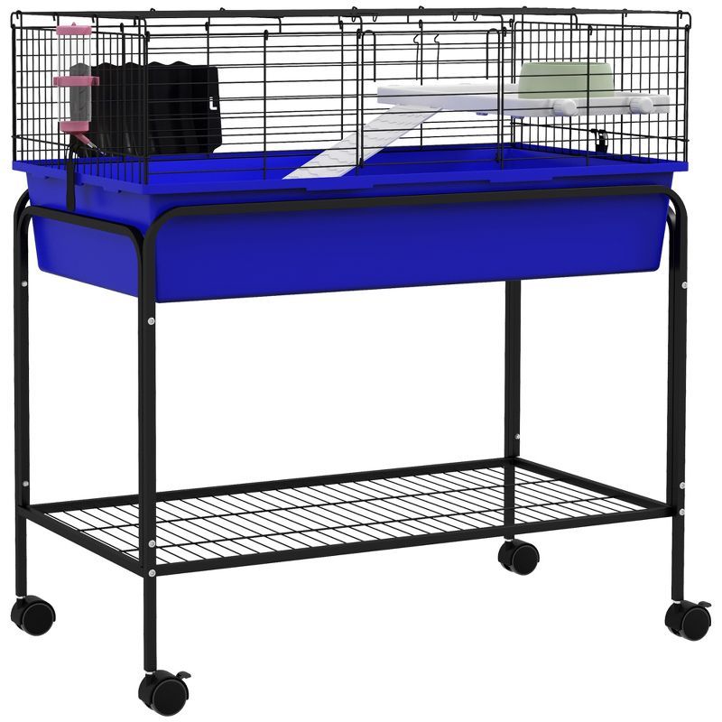 Blue Two-Story Small Animal Cage with Stand and Wheels