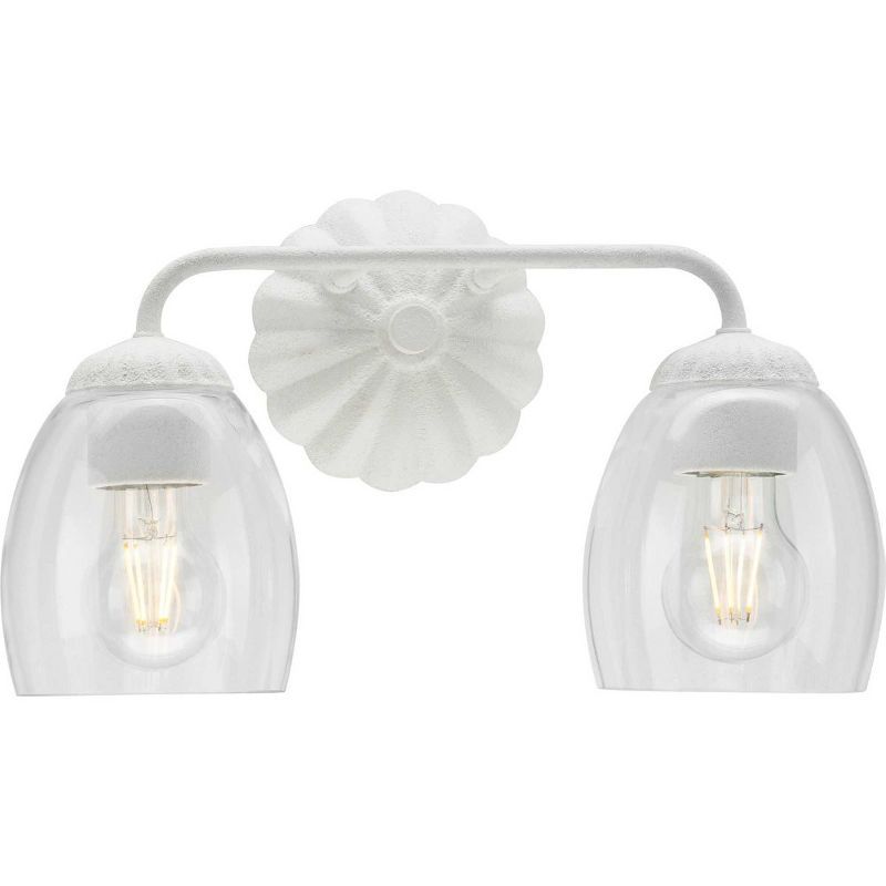 White Plaster and Clear Glass 2-Light Vanity Fixture