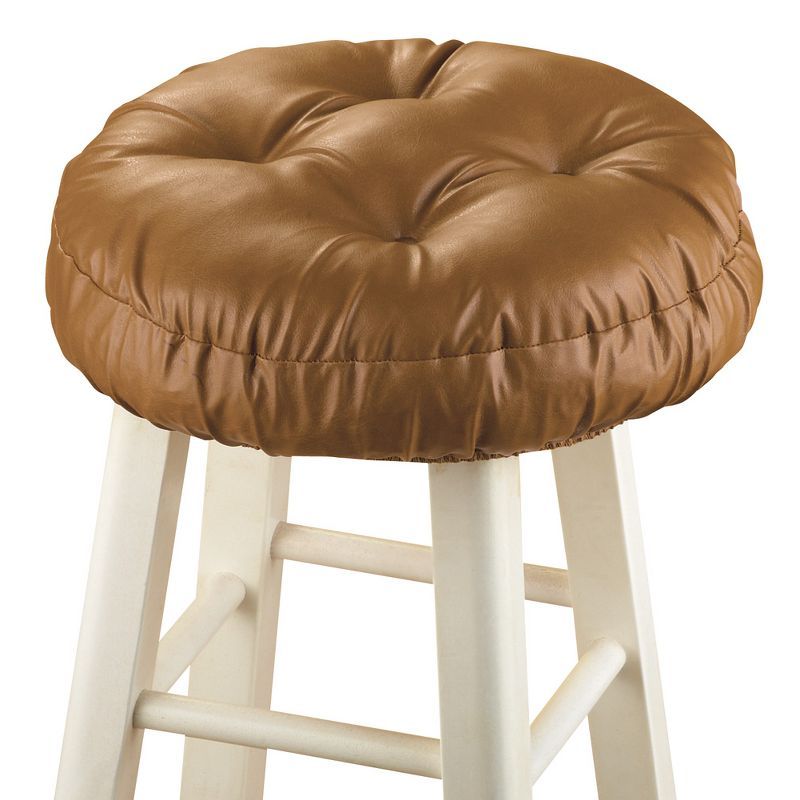 Brown Faux Leather Padded Barstool Seat Cover Cushion