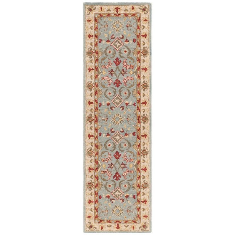 Elegant Floral Light Blue Hand-Tufted Wool Runner 27" x 15"