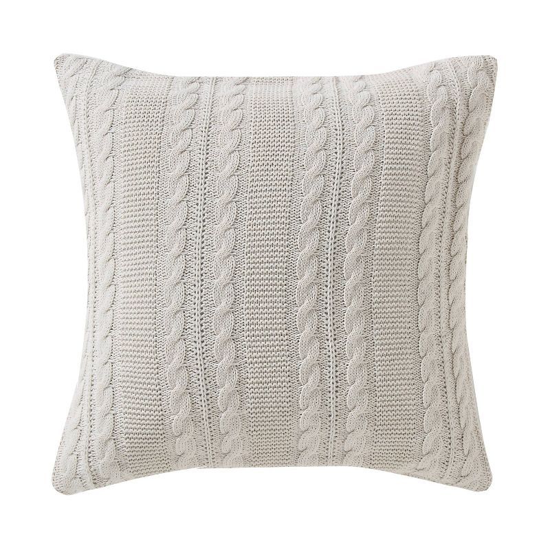 Ivory Cable Knit Cotton Square Throw Pillow 18" x 18"