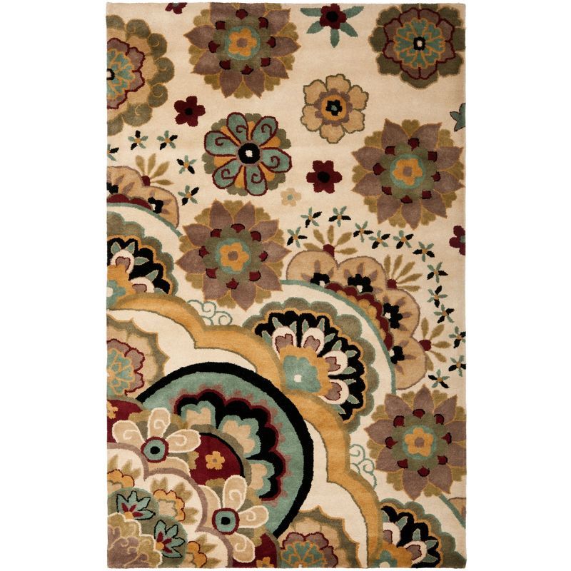 Ivory and Multicolor Hand-Tufted Wool Floral Area Rug