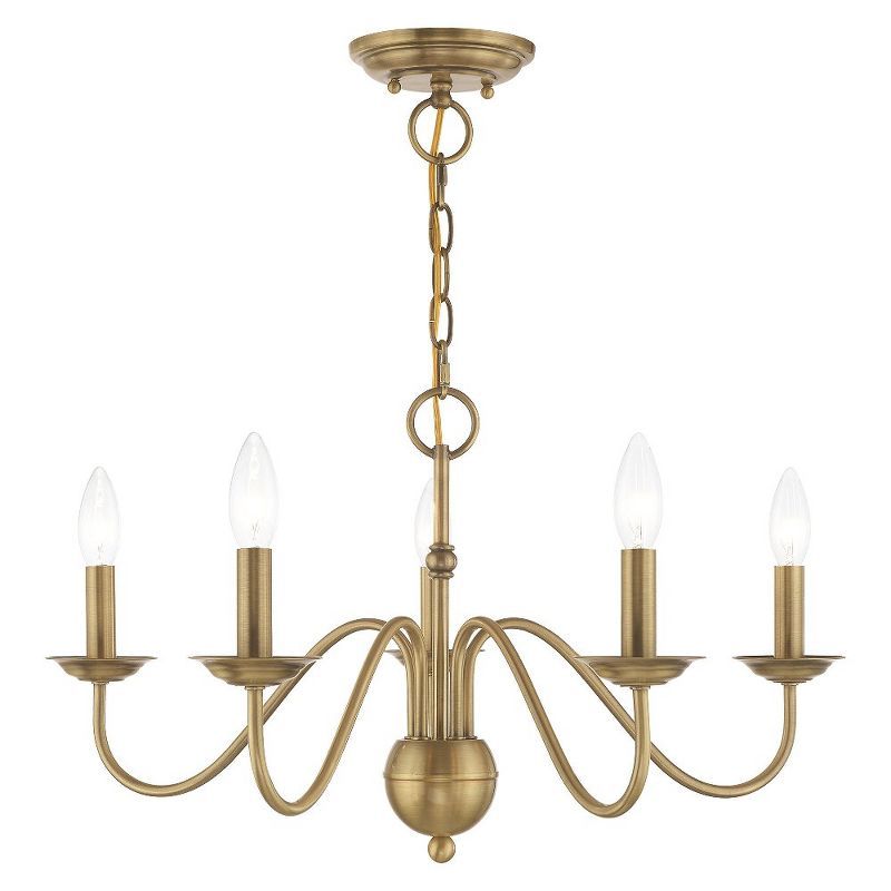 Elegant Antique Brass 5-Light Taper Candle Chandelier