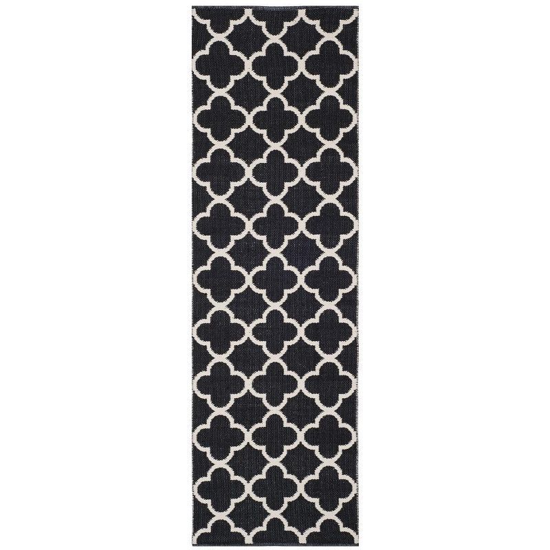 Ivory and Black Flat Woven Cotton Runner Rug