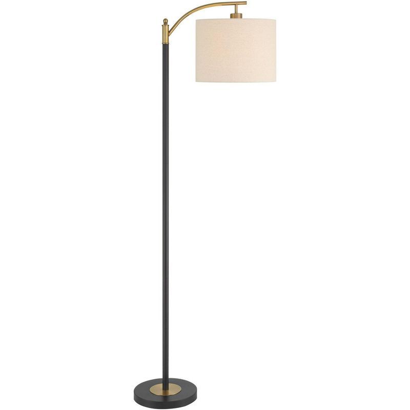 Black and Gold Metal Mid-Century Modern Floor Lamp with Linen Shade