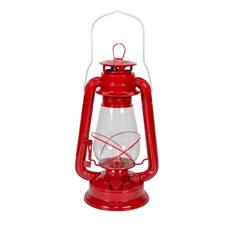 Stansport 12" Red Metal Hurricane Lantern with Glass Globe