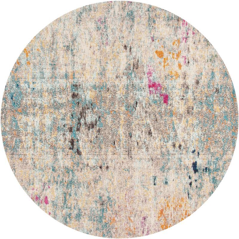 Metro-Mod Grey/Blue Round Synthetic Easy-Care Rug