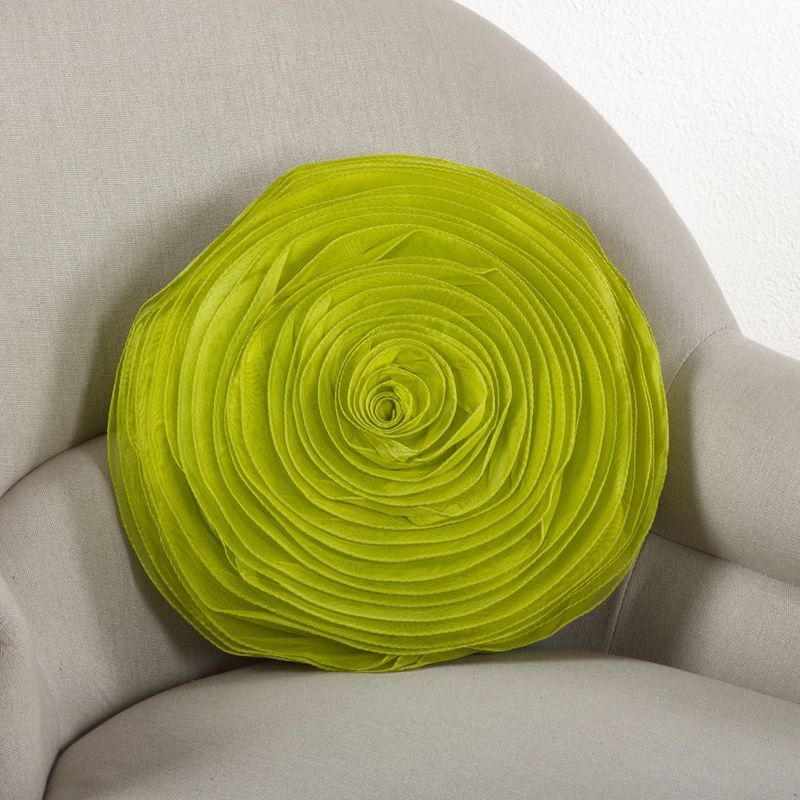 Small Round Green Rose Design Decorative Pillow