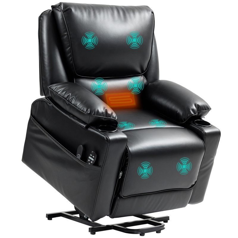 Black Faux Leather Power Lift Recliner with Massage and Heat