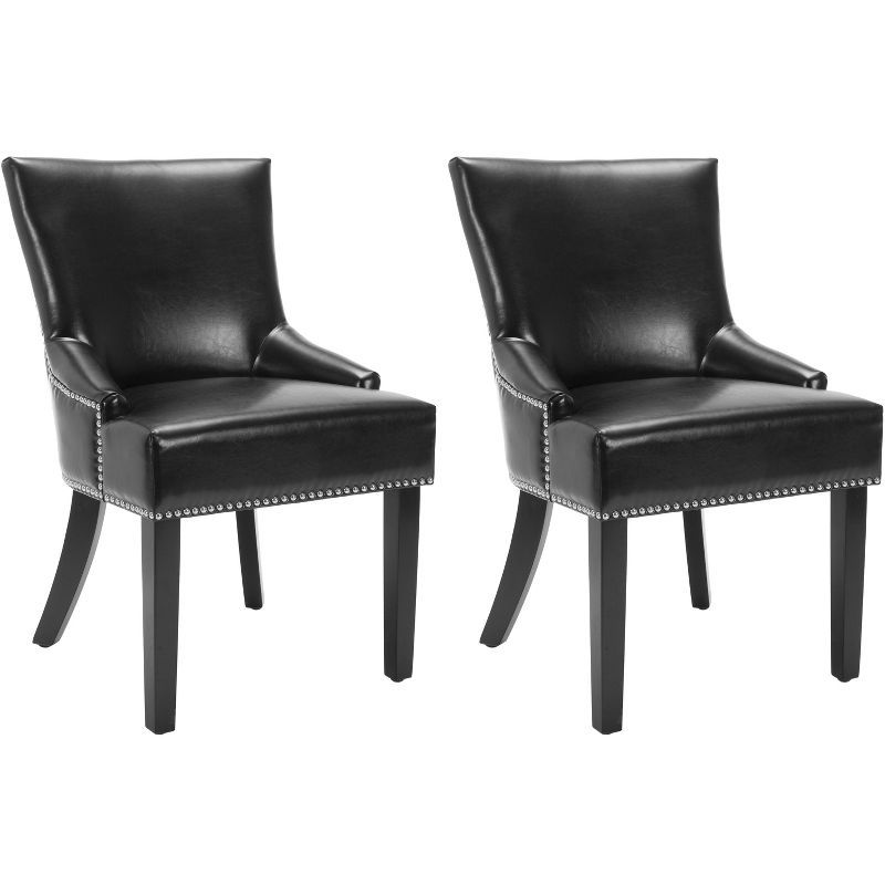 Transitional Black Leather Upholstered Parsons Side Chair