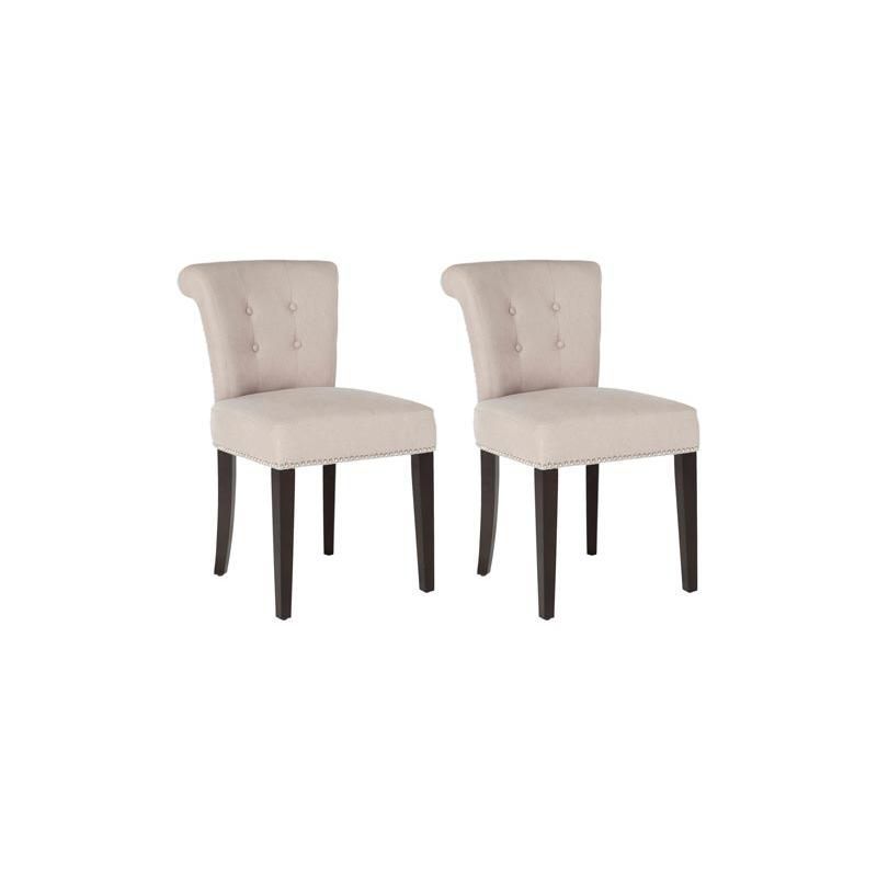 Transitional Taupe Linen Parsons Side Chair with Silver Nail Heads