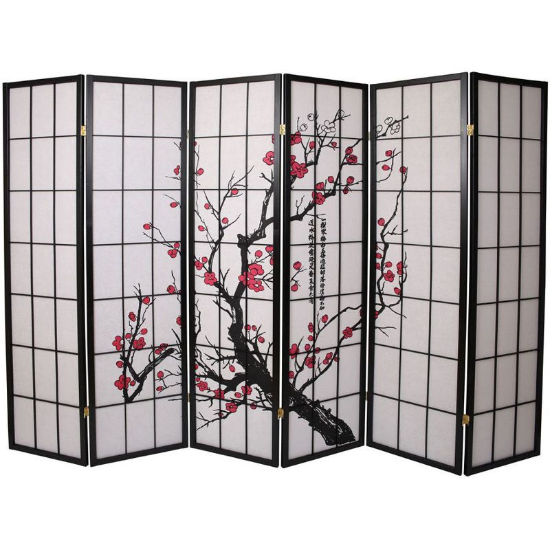 Black 6-Panel Plum Blossom Shoji Room Divider