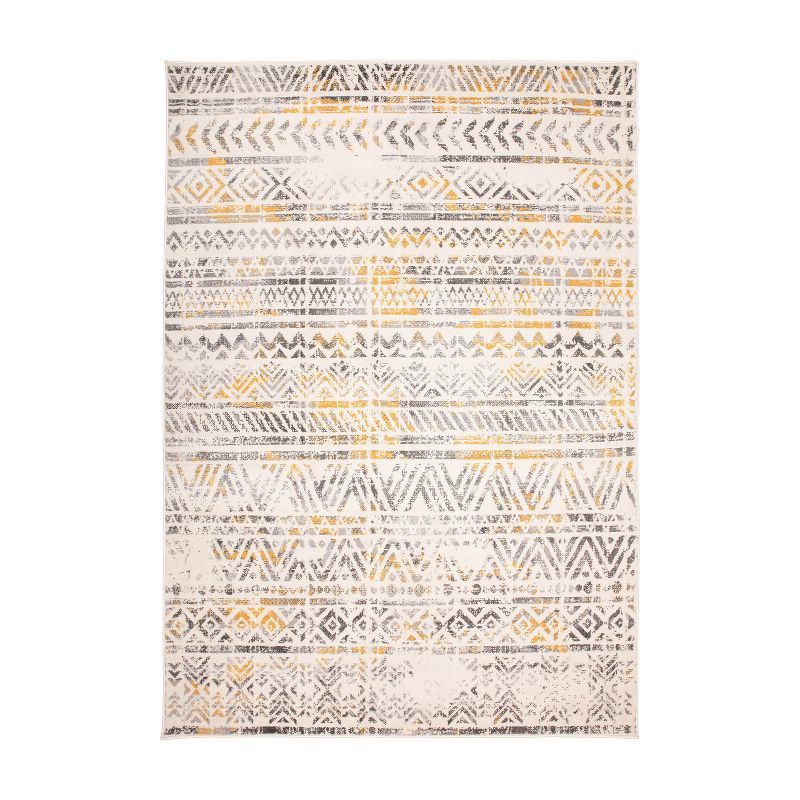 Yellow and Gray Geometric Bohemian Rectangular Area Rug