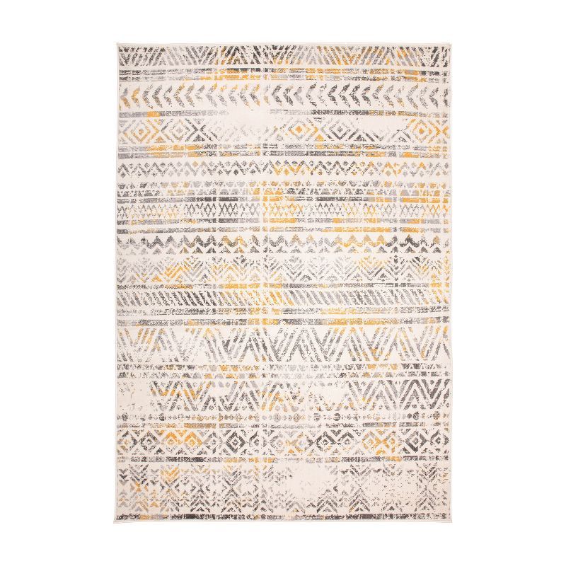 Yellow Geometric Synthetic Reversible Area Rug 5' x 7'