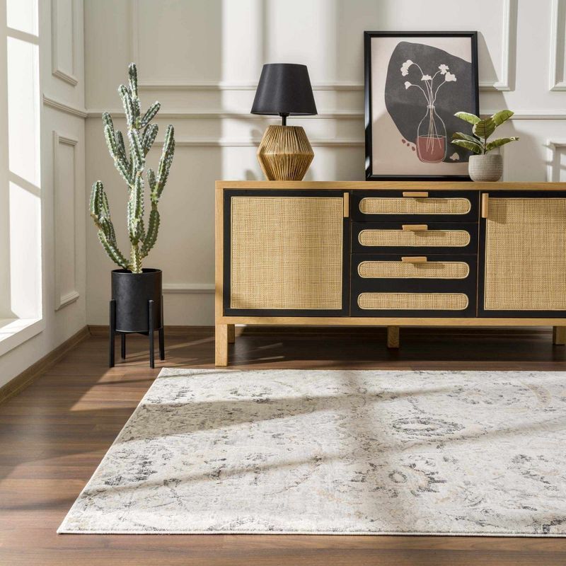 Elegant Georgiana 5'1" x 7'3" Black and Beige Synthetic Area Rug