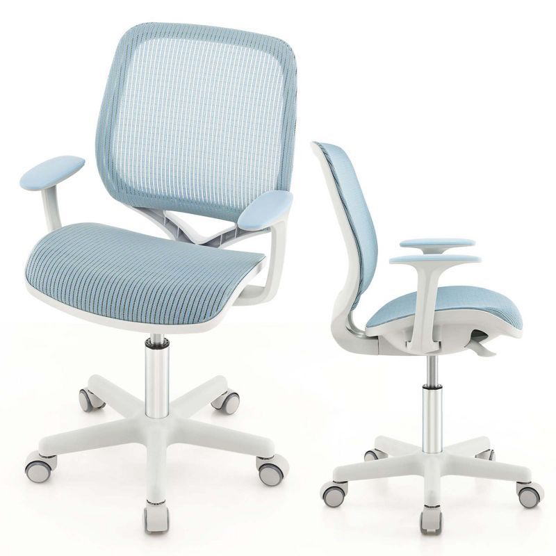 Blue Adjustable Mesh Kids Swivel Desk Chair with Fixed Arms