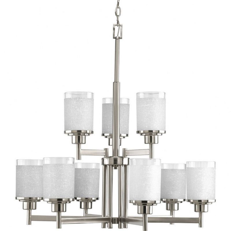 Alexa Brushed Nickel 9-Light 2-Tier Chandelier with Textured White Linen Glass