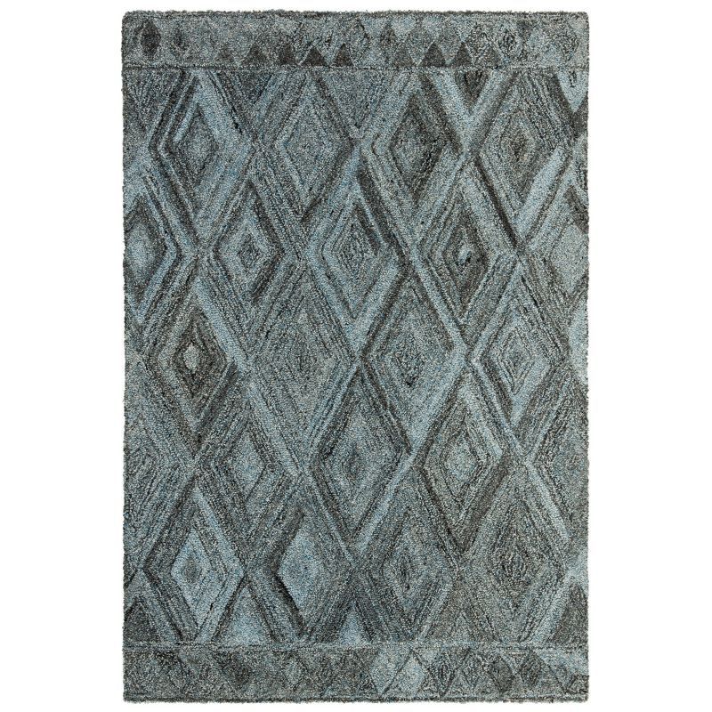 4' x 6' Blue and Black Abstract Tufted Wool Area Rug