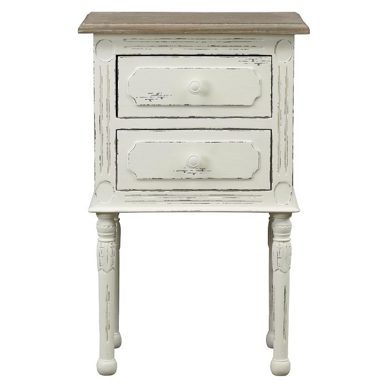 Distressed White 2-Drawer Traditional French Nightstand