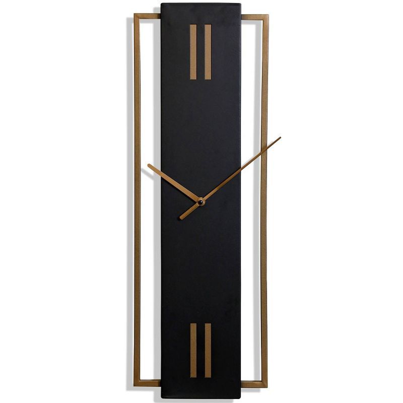 Slim Black and Bronze Mid-Century Metal Wall Clock