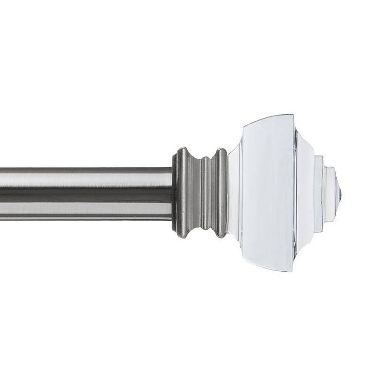 Brushed Nickel Curtain Rod with Crystal Square Finials, 72"-144"