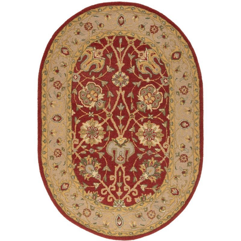 Handmade Red Wool Tufted Oval Area Rug