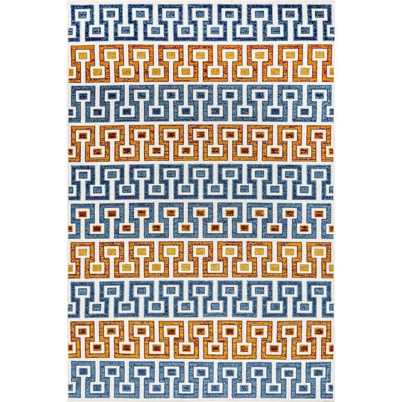 Sleek Mediterranean Elegance 5' x 8' Blue Synthetic Area Rug