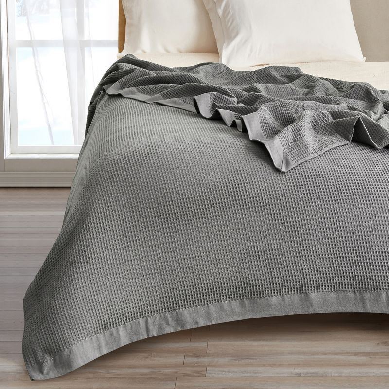 Twin Light Grey Cotton Waffle Weave Bed Blanket