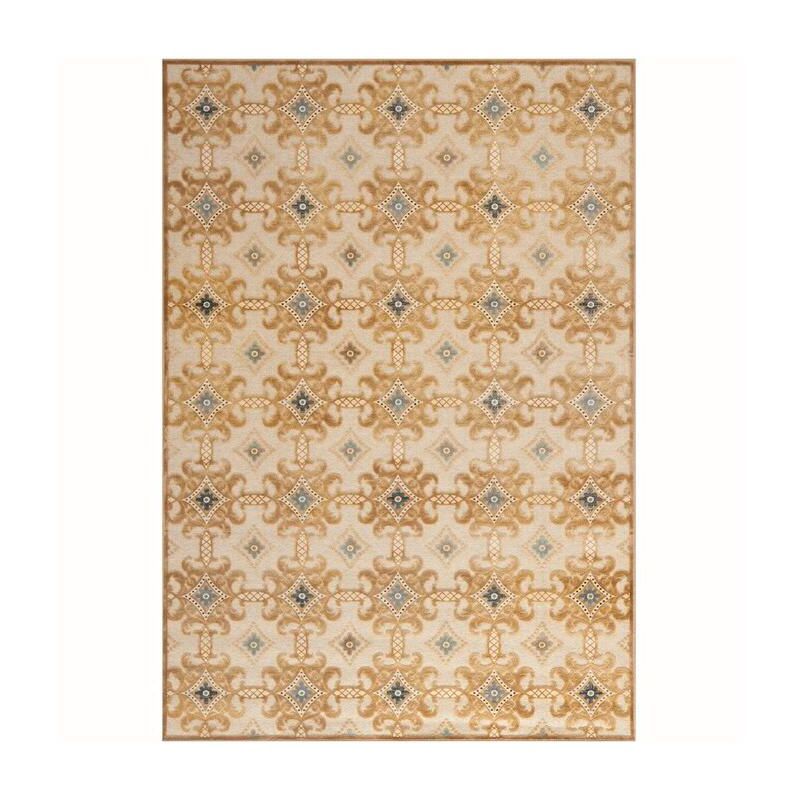 Beige Geometric 8' x 10' Viscose Area Rug