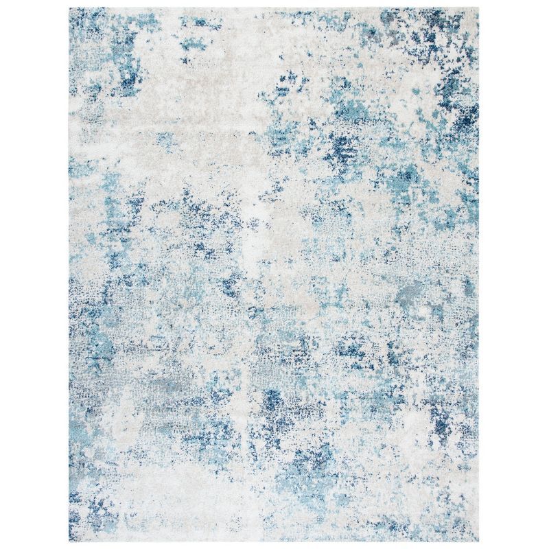 Ivory and Blue Abstract 8' x 10' Stain-Resistant Rug