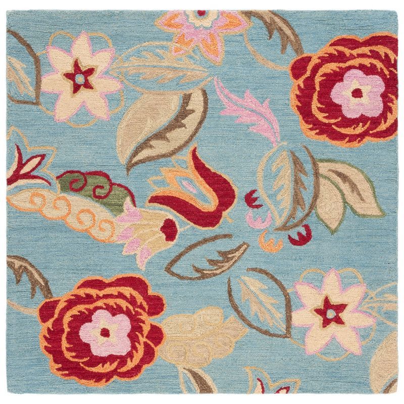 Blossom Blue Floral Hand-Knotted Wool Area Rug, 6' x 6'