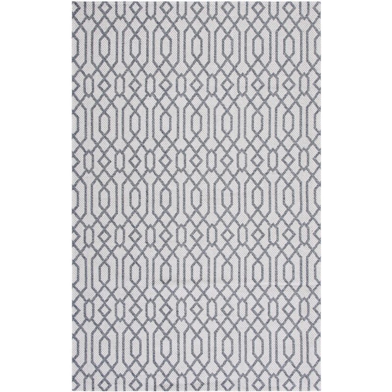 Gray Geometric Hand-Knotted Wool and Cotton 5' x 7' Rug