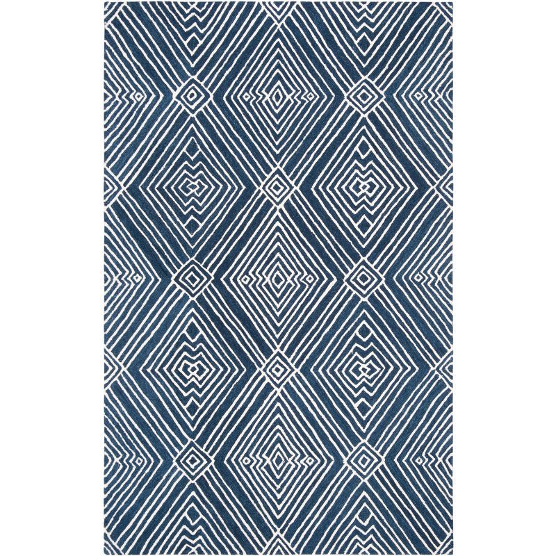 Navy and Ivory Geometric Hand-Tufted Wool Area Rug