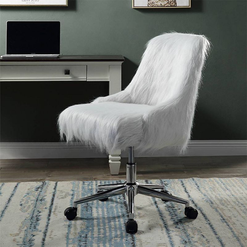 Arundell II Luxurious White Faux Fur & Chrome Swivel Office Chair