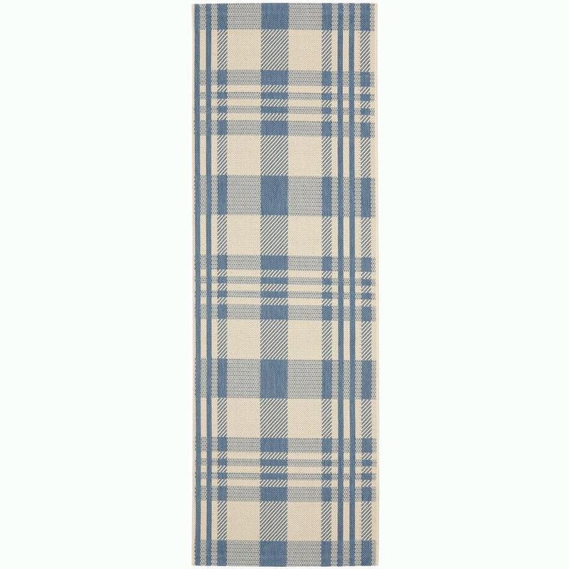 Reversible Easy-Care Beige & Blue Synthetic Runner Rug - 2'3" x 10'