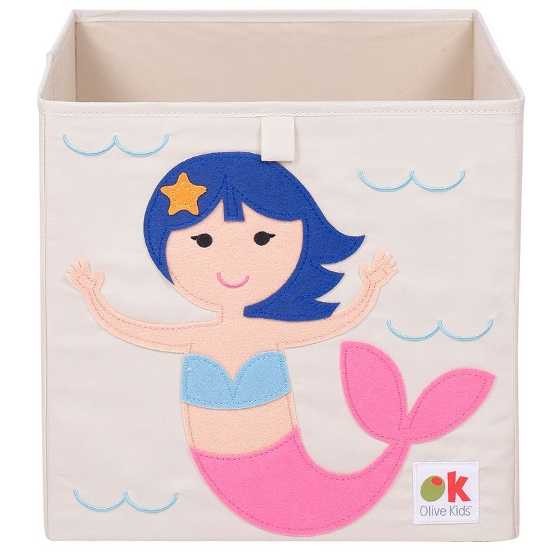 Mermaid Beige and Pink Fabric Kids Storage Cube