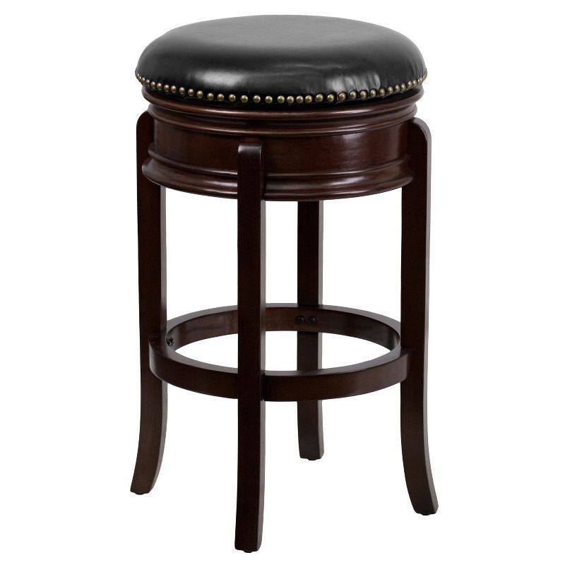 Cappuccino Wood 30" Backless Swivel Barstool with Leather Upholstery